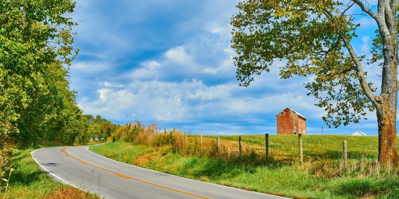 Country road next to a Georgetown, Kentucky farm